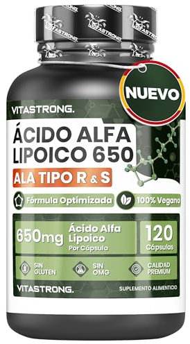 Acido Alfa Lipoico con Óxido de Zinc 650mg, Fórmula Optimizada de Ácido Alfa Lipoico Tipo R & S, ALA Suplemento 100% Vegano, 120 Cápsulas Sin Gluten ni OGM de Alpha Lipoic Acid, Calidad Vitastrong