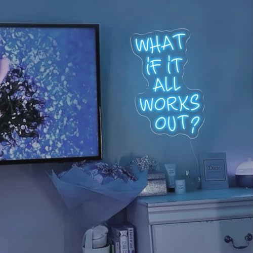 Xusdamyj What If It All Works Out Wandkunst Neon Schild, Positive Led Neon Schild, Wohnung Ästhetisches Wandschild, Büro Mode Dekor, Schlafzimmer Licht