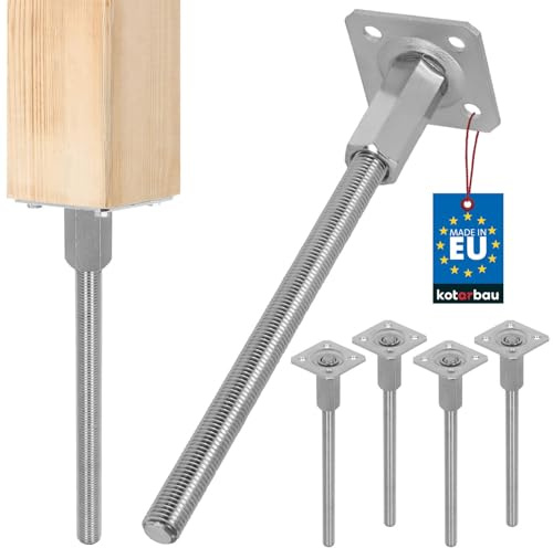 Kotarbau - Support de Poteau Réglable en Hauteur 80 x 330 mm Zingué en Acier - Ancrage au Sol - Socle de Poteau, Argenté