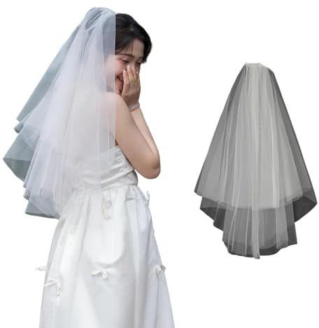 DuomaiJJ Haarklammern Braut Flauschiger Schleier Mehrschichtiger Hochzeitskleid Hochzeitsfoto Kurz-Doppelschicht 75 cm