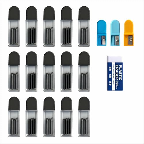 Icyowls 155 pezzi Mine di ricambio per compasso 2B, mine per compasso con gomma, mina diametro 2,0 mm, incluso 150 pcs mine di ricambio, 3 pcs temperini, 2 pcs gomme per scuola ufficio disegno