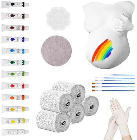 YANGUN Kit Calco Pancia Gravidanza, Kit Calco Pancione, Colori Gravidanza Pancia Mamma Set Bande Gessate Pennelli e Colori Incluse, Set completo e facile da usare