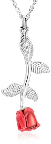 GMLRTOSPT 3D Rose Flower & Pendant Cremation Jewelry Ashes Keepsakes Jewellery Souvenir Rose Necklace For Women-Silver and Red