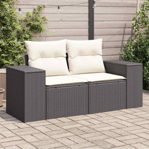Hoopleep Gartensofa mit Kissen, 2-Sitzer, Schwarz, Poly Rattan, UV-beständig, Modulares Design für Terrasse und Außenbereich, pflegeleicht