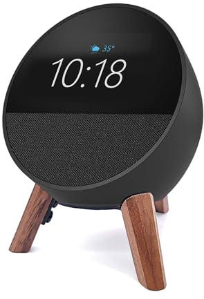 yotommi Echtholz Ständer für Echo Spot (2024 veröffentlicht) Smart Wecker, Stativhalterung Zubehör Schützen Alexa für besseren Klang, Sichere Stabile Holzhalterung für Lautsprecher (Walnuss)
