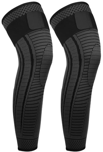 Ruilaibao Kniebandage Lang Kompression für Männer Damen Sport Kniestütze Enthält Verstellbarer Schultergurt für Basketball Bergsteigen Laufen Fitness Joggen 2 Stück (Schwarz, XL)