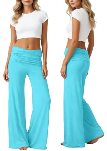 Coral Fold Over Yoga Pants Damen Weite Lounge Hose Mit Raffung Yoga Hose Damen Baumwolle Loose Fit Uni Corals Pants Yogahose Korallfarbene Faltenhose Palazzo Hose Mit Hohem Umschlagbund
