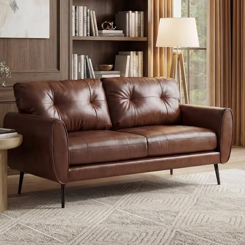 ROCSUMOO Kleiner 2-Sitzer-Sofa, Klein 2er Couch Ledersofa (Braun, 1er Set) | Brauner 2er Sofa Modernes 2-sitzige Couch kunstledercouch 2er für Kleinwohnungen Wohnzimmer Schlafzimmer