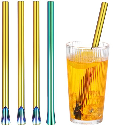 MAGICLULU 4 Pcs Reusable Stainless Steel Straws, Metal Drinking | Wide 8.46 Inch Rainbow Stirrers for Milk Tea, Tapioca Pearls, Smoothies, Iced Coffee and Shakes, Fits 20oz 30oz Tumbler Cups