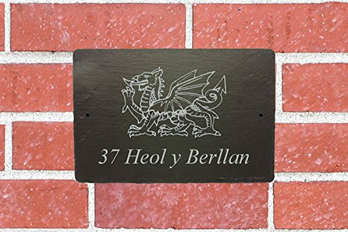 County Engraving Personalised Rectangular Slate Outdoor House Home Sign Plaque Laser Engraved - Enter Your Own Custom Text (Dragon)