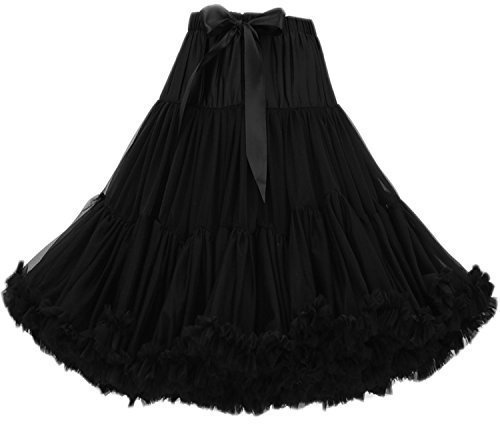 FOLOBE Frauen Tutu Kostüm Ballett Tanz Multi-Layer Puffy Rock Erwachsene luxuriöse weiche Petticoat, M, Schwarz