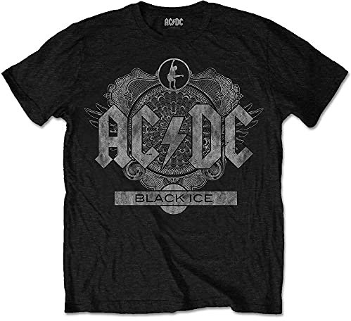 ACDC Black Ice Logo Official Mens Black Short Sleeve T Shirt Rock Retro Medium