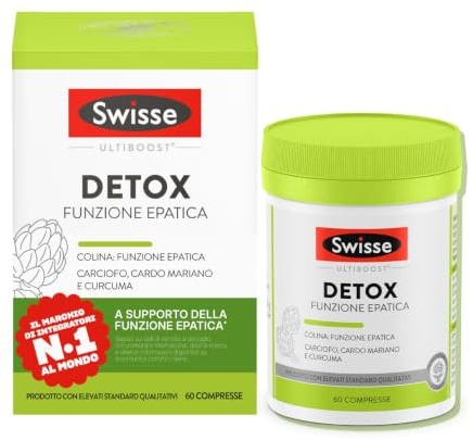 SWISSE Detox - Colina Integratore con Cardo Mariano, Curcuma ed Estratto di Carciofo, Integratori Alimentari per Supporto Funzione Epatica - 60 Compresse Rivestite, Facili da Deglutire, Made in Italy
