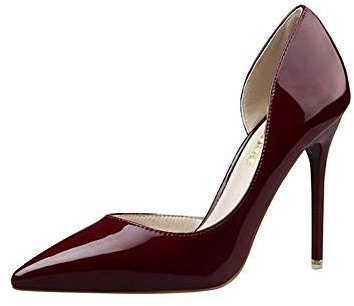 Elegant Damen High Heel Spitz Geschlossene Zehe Bequeme Lack Stilettos Party Büroarbeit Schuhe Pumps Abendschuhe Dunkelrot EU 37