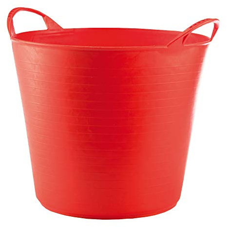 RED HOG Gartenkorb Kunststoff 26L Griffe Haltbarkeit: 120 kg Flexi Bag Wäschekorb Rund Behälter für Haus, Garten, Gebäude, Superstark, Mehrzweck, Verstärkungsrippen, Rissbeständig, Rot