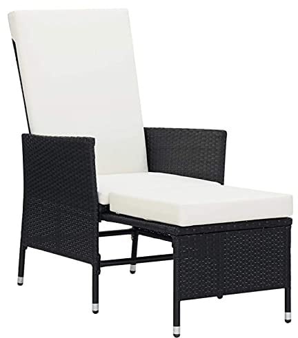 Tidyard Garten Liegestuhl mit Auflagen Gartenstuhl Relaxstuhl Sessel Stuhl Gartensessel Gartenmöbel Hochlehner Poly Rattan Schwarz & Cremeweiß
