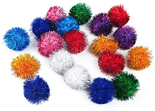 VOVIGGOL 20st 5CM Katzenbälle für Katzen Funkeln Große Größe, Glitzerkatze Pom Pom Ball Fuzzy Katzenbälle Lametta Bälle für Kätzchen Indoor (Sortierte Farbe Zufällig)