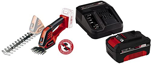 Einhell Tagliasiepi e Tosaerba a Batteria Ge-Cg 18/100 Li-Solo Power X-Change + Power-X-Change Starter Kit, Caricabatteria e Batteria da 4000 mAh Li-Ion, Nero, Rosso