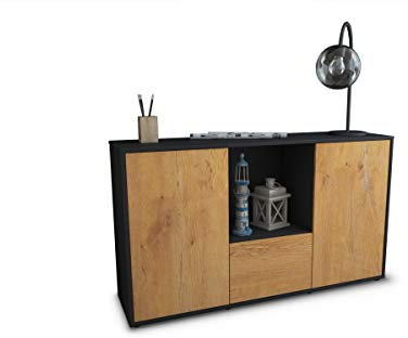 Stil.Zeit Sideboard Alvaro, Korpus anthrazit matt, Front Holz-Design Eiche (135x79x35cm) Push-to-Open Technik & Leichtlaufschienen