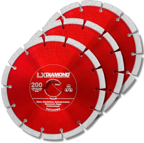 LXDIAMOND 3x Diamant-Trennscheibe 200mm - kompatibel mit Lamello Tanga DX200 Fensterfräse Montagefräse - Diamantscheibe für Beton Mauerwerk Ziegel Stein Universal - 200 mm in Profi Qualität