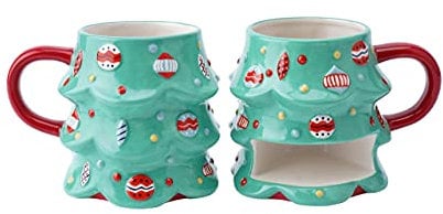 CGB Giftware | Christmas Tree Snack Mug with Gift Box| Hot Chocolate Tea Coffee Biscuit | Christmas Eve | Novelty Family Friends | Joy to The World Range | GB05764