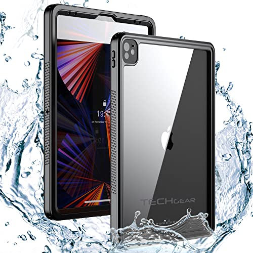 TECHGEAR wasserdichte Hülle für iPad Pro 12,9 2021 5. Generation (Poseidon Case) Schlanke Robuste Rüstung Stoßfest, Wasserdicht Hülle mit eingebauter Displayschutzfolie, Ständer, Umhängeband