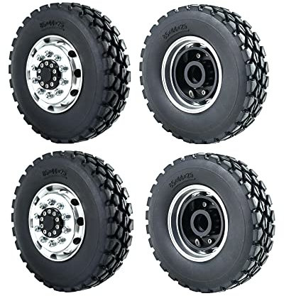 AXspeed 4 Stück Radreifen Felgen Set 1/14th Vorderfelgen mit Gummireifen für Tamiya Tractor Truck Climbing Trailer Cargo Car