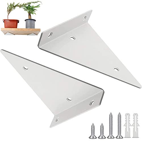 2 Stück Versteckte Regalhalterungm, Metall Regalträger, Regalträger Dreieck Form, Versteckter Schwimmende Schwerlast Regalträger Mit Schrauben, für Haus Küche Büro Wandhalterung, 13 x 14cm (Weiß)