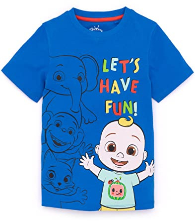 CoComelon T-Shirt for Kids Boys Toddlers | JJ Ello Kiki Yoyo Character Blue Short Sleeve Musical Top | Nursery Rhymes Songs