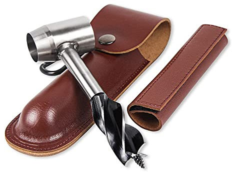 Manueller Schlangenbohrer Holzbearbeitung Handbohrer Bagger Schnecke Manuelle Schlangenbohrer mit Lederetui Scotch Eye Schlangenbohrer Outdoor Survival Tools für Bushcraft Braun