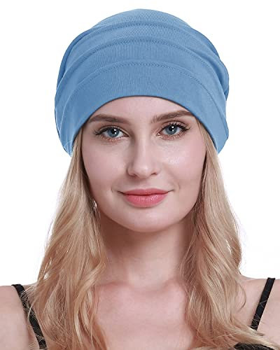osvyo Baumwolle Chemo Hüte Soft Caps Krebs Kopfbedeckungen für Frauen Haarausfall versiegelt Verpackung HIMMELBLAU
