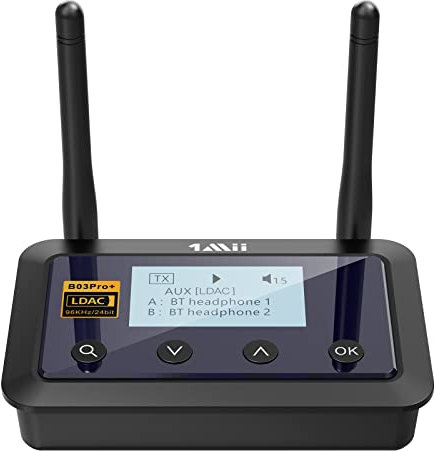 1Mii B03Pro+ Transmetteur Recepteur Bluetooth 5.3 Certifié LDAC pour TV Home Stereo, Adaptateur Audio sans Fil Bluetooth Longue Portée avec Écran, Sorties/Entrées Optiques RCA AUX 3,5mm