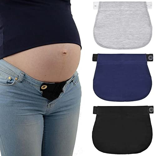 3 Pièces Extenseur Pantalon Ajustables pour Femmes Enceintes Extensions de Bouton Pantalon élastique de Maternité Extension de Ceinture Réglable pour Hommes Jeans Pantalons, Bleu foncé+Noir+Gris
