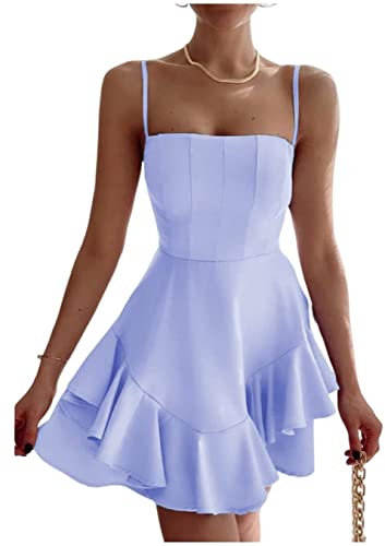 KURFACE Vestidos de graduación de regreso a casa, minifalda corta, tirantes delgados, vestidos de cóctel para jóvenes y adolescentes, Lila, 60 Más
