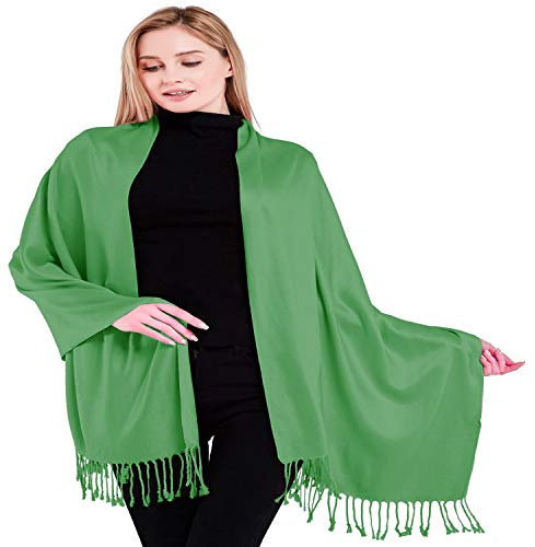 CJ Apparel Pashmina-Schal, einfarbig, Motiv: Sekunde, Stola, Überwurf, Kopfbedeckung, Gesichtsbedeckung, Waldgrün V1042c, Einheitsgröße