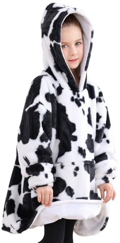 Wearable Blanket Hoodie für Kinder Kleinkinder, Super gemütlich warm und weich mit Kapuze Decke Sweatshirt mit großer Tasche, Kuh Druck Kunstpelz niedlichen Hoodies für Kinder 2-6 Jahre alt Geschenke