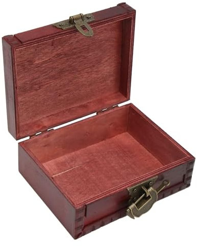 Cyrank Vintage-Schmuckkästchen, Rote Holz-Schmuckschatulle Mit Deckel Und Retro-Vorhängeschloss, Kleine Holzkiste Zum Basteln, Stilvolle Holz-Aufbewahrungsbox, Mini-Schatztruhe