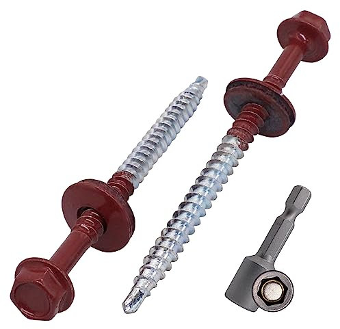SKIR'CO (10 pièces) Vis Toiture Peintes 4,8 x 70 mm, Tête Hexagonale, Vis Autoperceuses Avec Rondelles EPDM (Rouge Oxyde, RAL 3009)