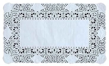 MAQA 250 pz Centrini carta pizzo per feste e matrimoni 15x30 cm, Centrino carta rettangolare per decorazioni, Merletto bianco decorativo per cerimonie