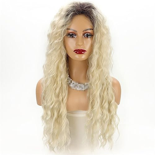 Synthetische Perücke, Wasserwellen, lang, blond, hellbraun, Wurzel, lockiges Haar, für Frauen, Cosplay, Party, Perücken