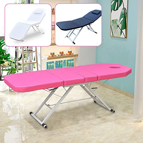 NadineDutol 3 Zonen Klappbar Massageliege Massagetisch Klappbar SPA Salon Bett Kosmetikliege Gemütlich Massage Kosmetikbett Massagebank Kosmetikstuhl PU Klappmassage Tischbett Bänke,Rosa