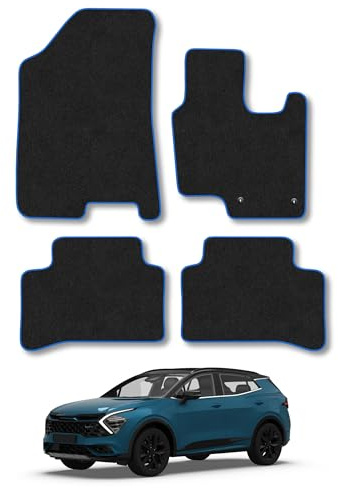 Fits Kia Sportage (2022+) Carpet Car Mats | Blue Edge Trim Tailored Fit Floor Mats Full Coverage Protection Accessories Easy Clean Anti Slip Made in the UK