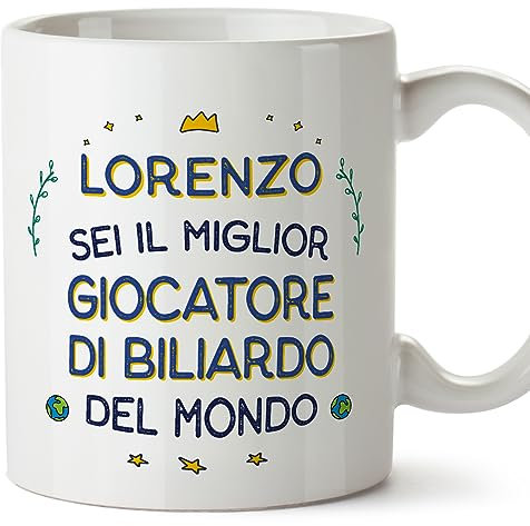 Mugffins Tazza Personalizzata in ceramica per GIOCATORE DI BILIARDO uomo 11 oz / 350 ml - In italiano - Migliore del Mondo - Idea regalo per compleanno, anniversario, natale, laurea
