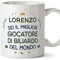 Mugffins Tazza Personalizzata in ceramica per GIOCATORE DI BILIARDO uomo 11 oz / 350 ml - In italiano - Migliore del Mondo - Idea regalo per compleanno, anniversario, natale, laurea