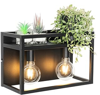 Qazqa Smart led Industrie Wandleuchte, Wandlampe - Cage Rack - Schwarz, Rechteckig, inkl. 4.9W LED-Lampe, dimmbar, 2-flammig, 40cm, Ideal als Flur, Küche lampe, Schlafzimmerlampe und Wohnzimmerlampe