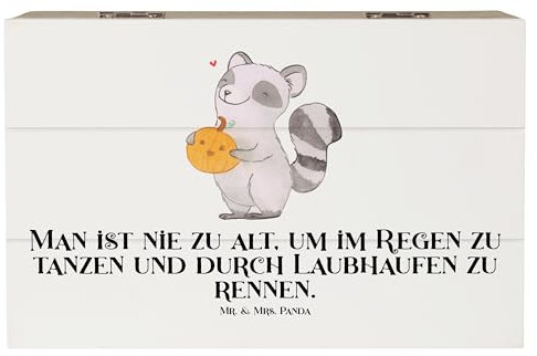 Mr. & Mrs. Panda 19 x 12 cm Holzkiste Waschbär Kürbis - Geschenk, Halloween Deko, Erinnerungskiste, Deko, Dekoration, XXL, Geschenke, Süßes sonst