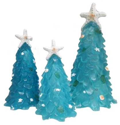 GIVOKE Set of 3 Sea Glass Christmas Tree, Resin Beach Crystal Christmas Tree Table Top Decor, Ocean Sea Beach Resin Xmas Tree Decoration (A)