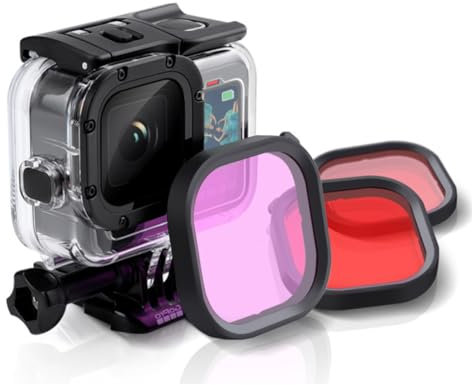 XOUDKE 3 in 1 Snorkel Diving Underwater Filtro per Lenti Rosso/Rosa/Viola in Acqua di Mare e Acqua Dolce Compatibile con GoPro Hero 11, 10, 9