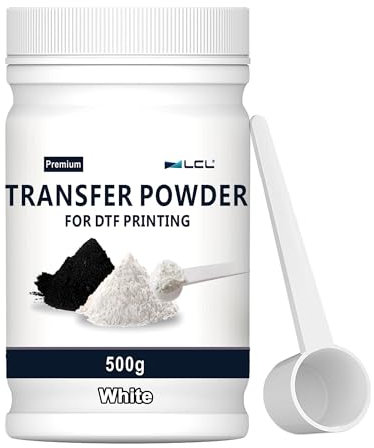 LCL DTF Powder Polvo de Transferencia en polvo de transferencia 500g/17.6oz polvo adhesivo termofusible de transferencia digital blanco para todas las impresoras DTF y DTG para todos los tejidos