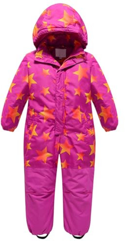 L SERVER Combinaison de Ski Fille à Capuche Coupe-vent Imperméables Enfant Combinaisons de Neige Chauds Garçon Vêtements de Ski, Rose, 3-4 ans